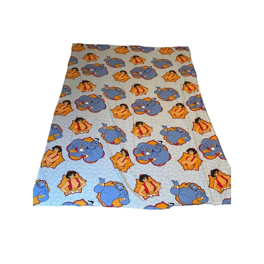 Vintage Disney Aladdin Genie Sheet Set Twin 3pc Flat Fitted Pillowcase Blue 90s